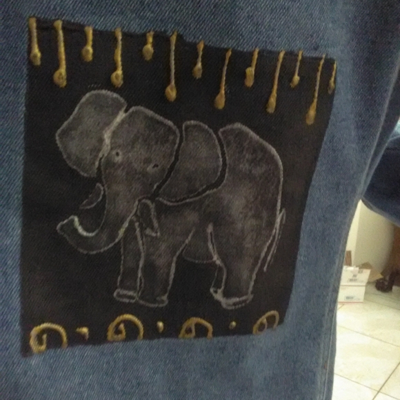 VINTAGE JEAN JACKET BY HAIKS 100%COTTON SZ. LG ANIMAL PAINTINGS POCKETS - Picture 4 of 12